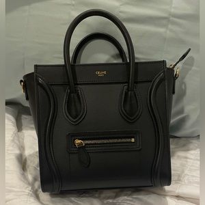 Celine nano luggage smooth black leather